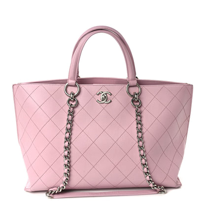 Chanel Calfskin Stitch Medium Ring My Bag Shopping Tote Pink 1 of 14