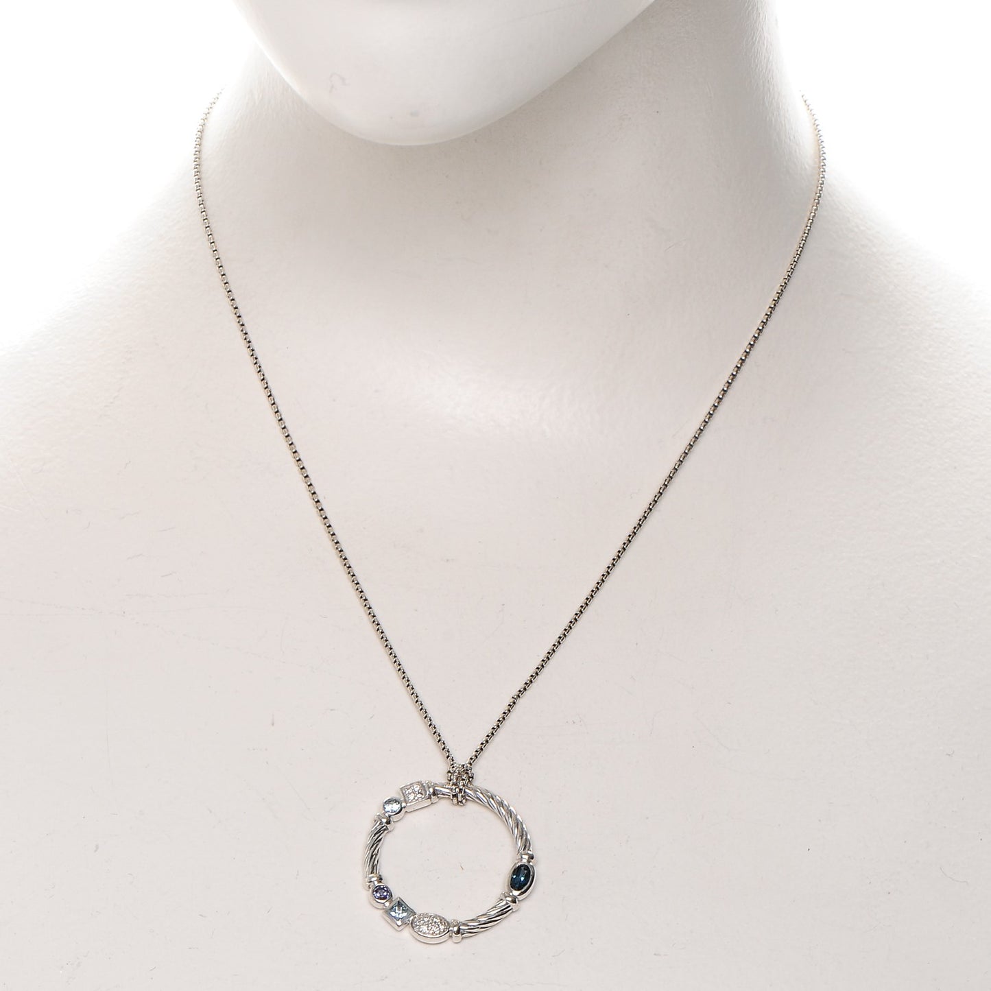 Sterling Silver Diamond Blue Topaz Iolite Aquamarine Confetti Pendant Necklace