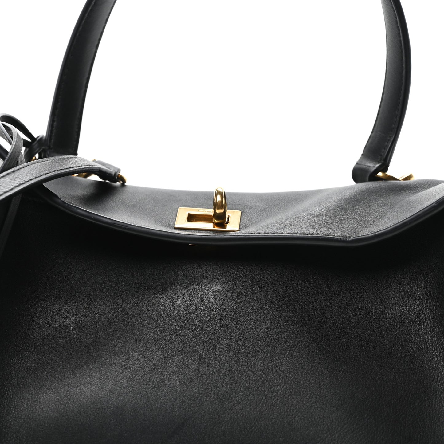 Natural Smooth Calfskin Small Rodeo Top Handle Handbag Black