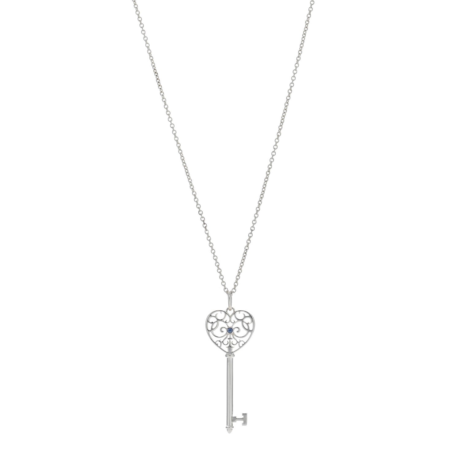 Tiffany Sterling Silver Blue Sapphire Enchant Heart Key Pendant Necklace 1 of 4