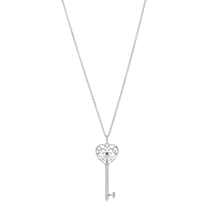 Tiffany Sterling Silver Blue Sapphire Enchant Heart Key Pendant Necklace 1 of 4