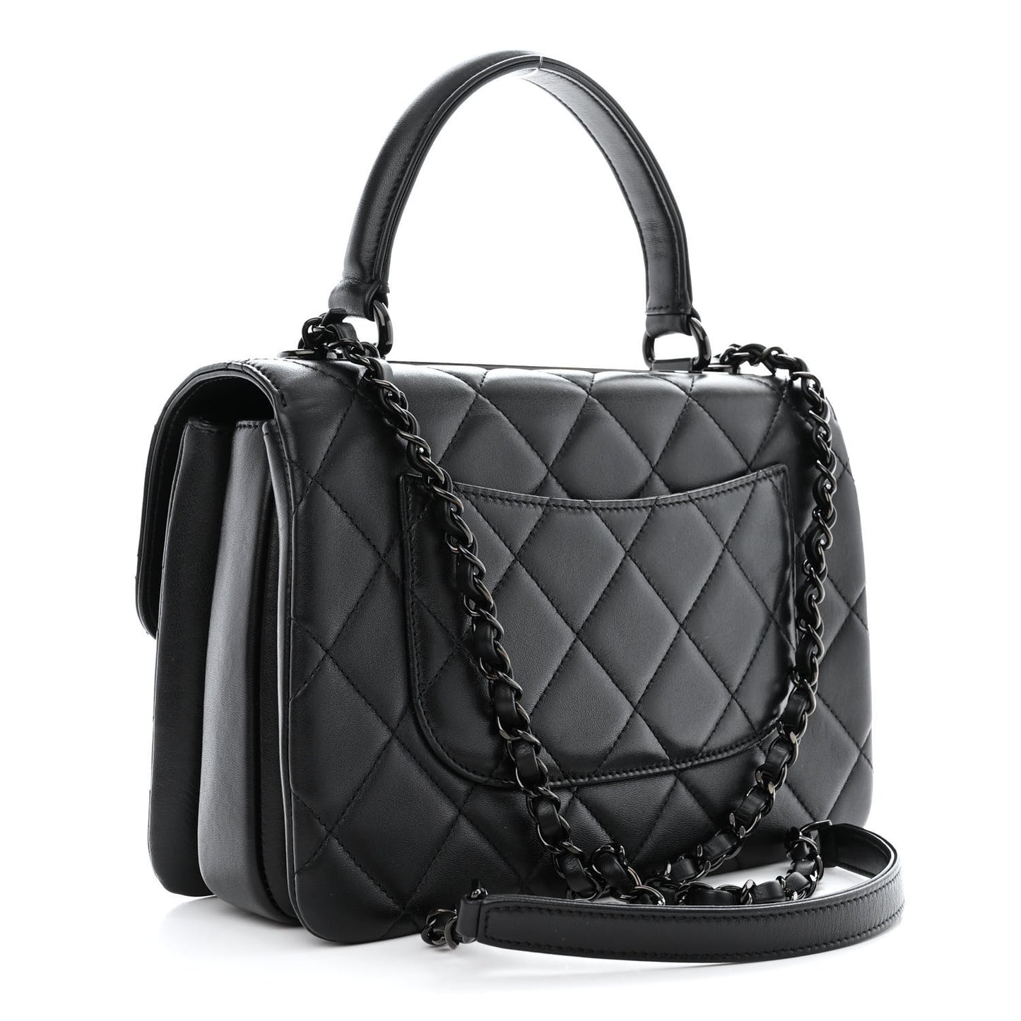 Lambskin Quilted Small Trendy CC Dual Handle Flap Bag So Black