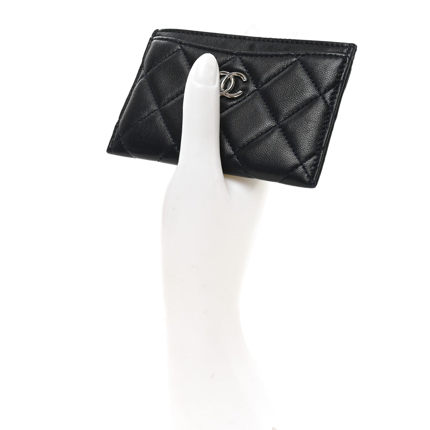 Lambskin Quilted Card Holder Navy Blue