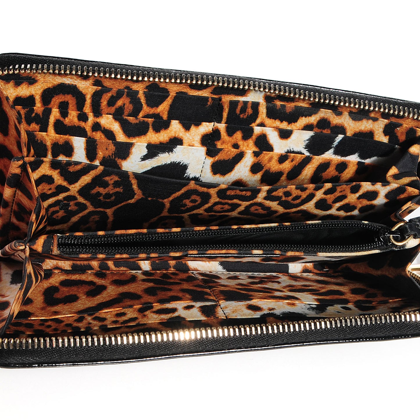 Patent Textured Leopard ChYc Zip Around Wallet Black