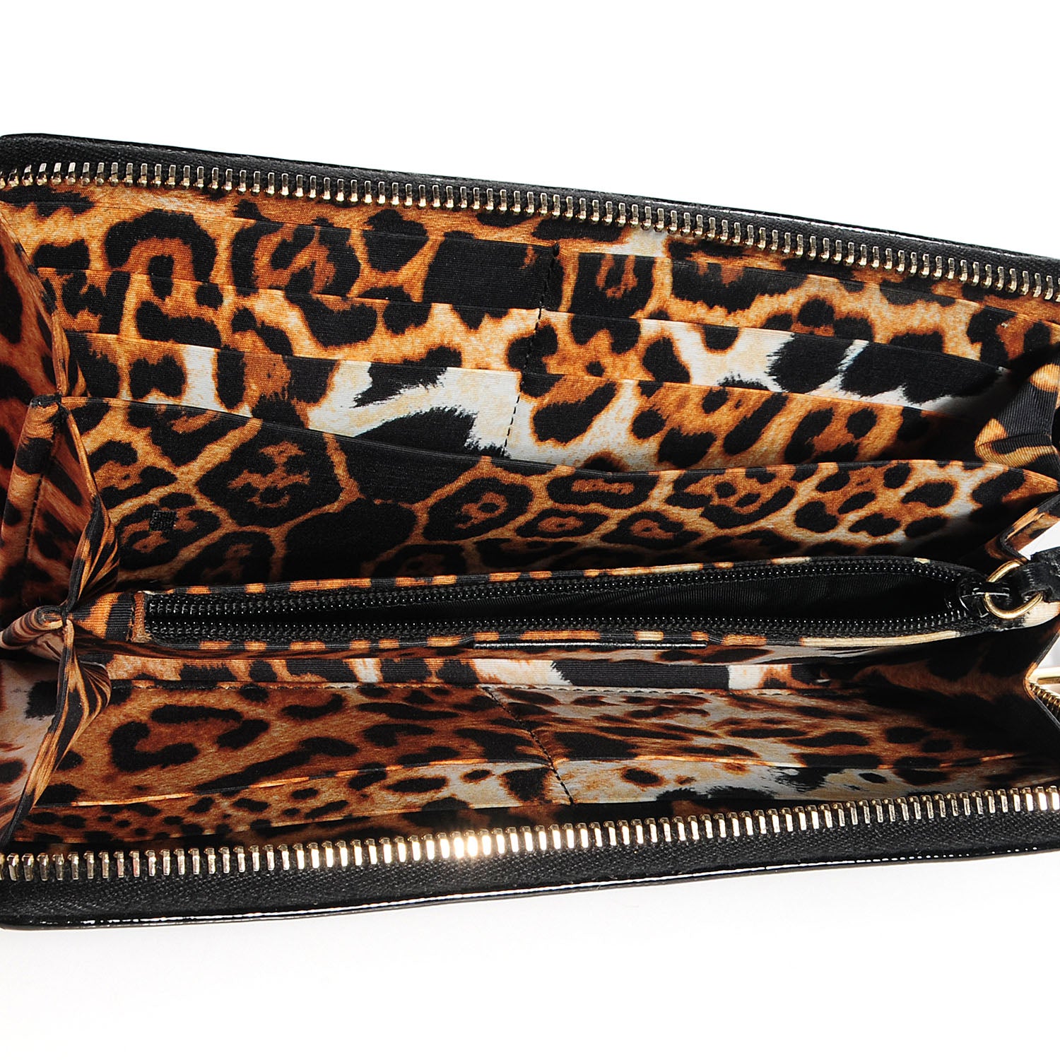 Saint Laurent Patent Textured Leopard ChYc Zip Around Wallet Black 6 of 8