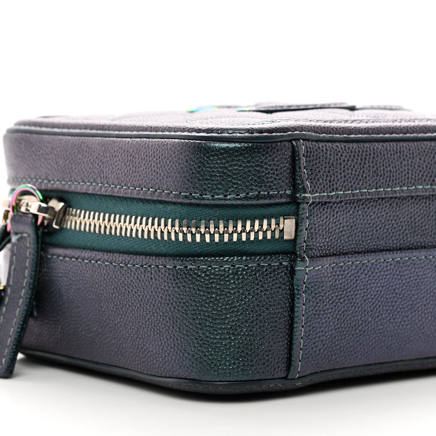 Chanel Iridescent Caviar Quilted Small CC Filigree Vanity Case Dark Turquoise 9 of 11