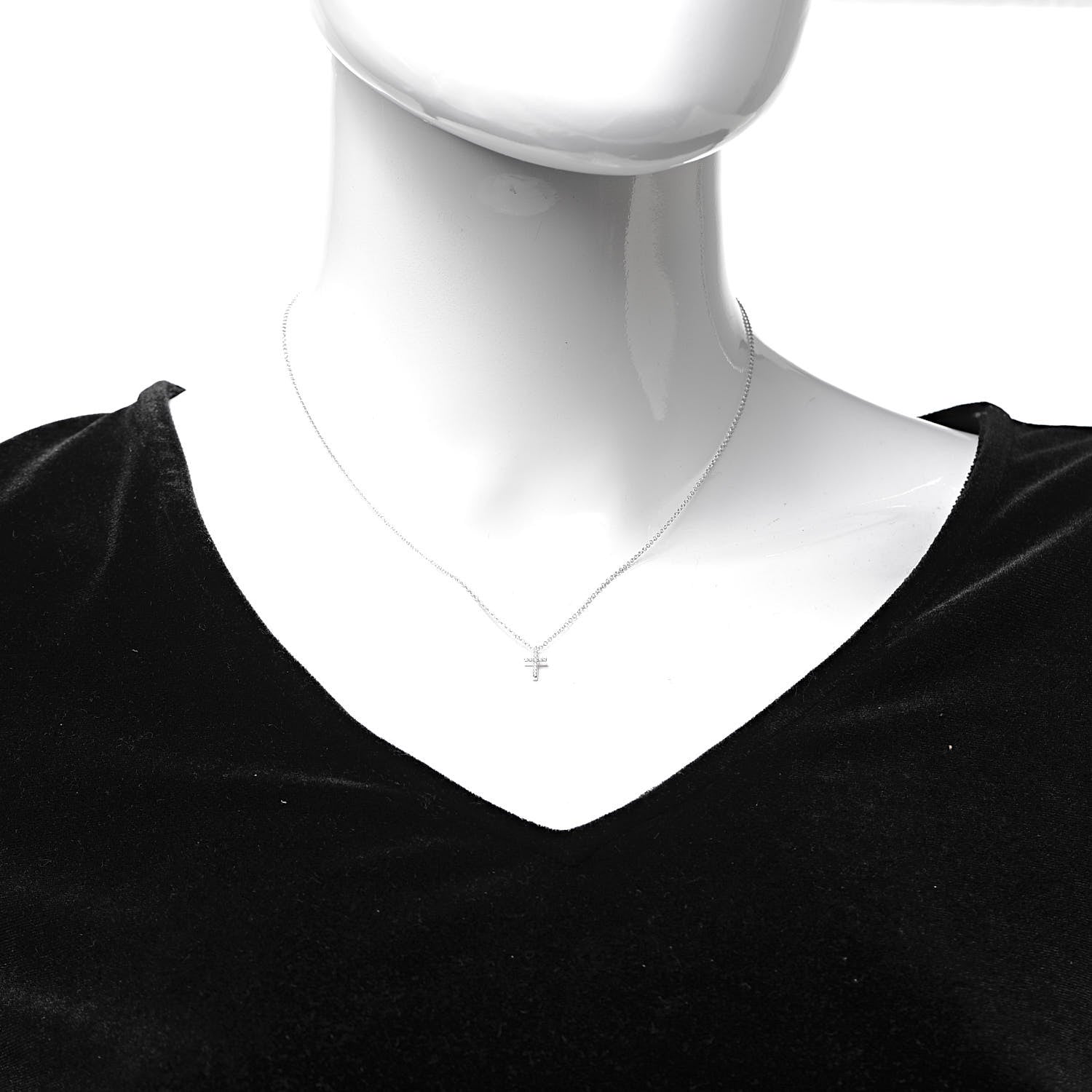 Tiffany 18K White Gold Diamond Mini Cross Pendant Necklace 2 of 5