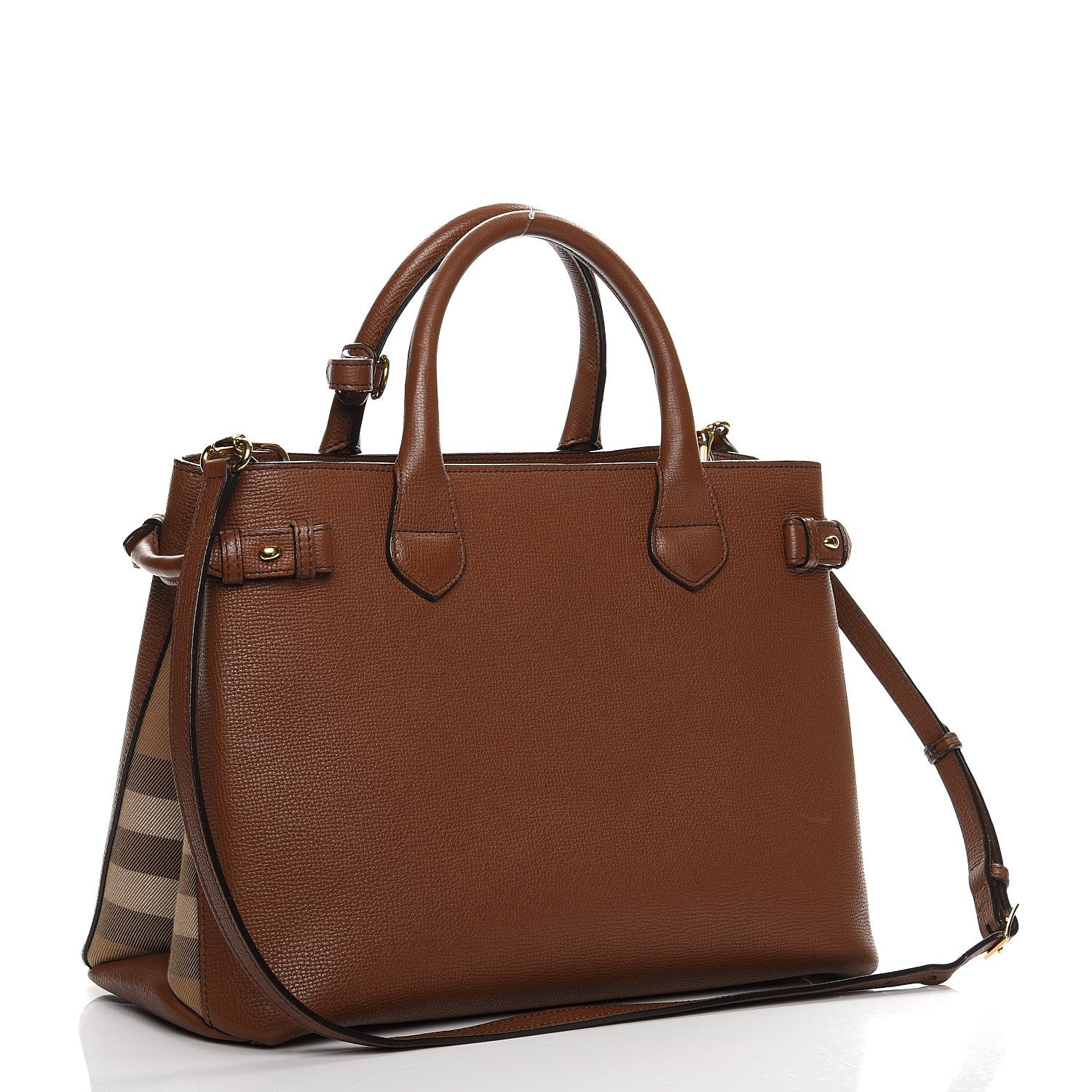 Burberry Grainy Calfskin House Check Medium Banner Tote Tan 4 of 14