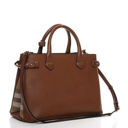 Burberry Grainy Calfskin House Check Medium Banner Tote Tan 4 of 14
