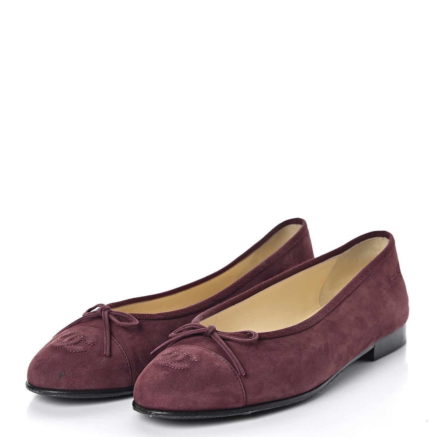 Suede Bull Cap Toe CC Ballerina Flats 37.5 Burgundy