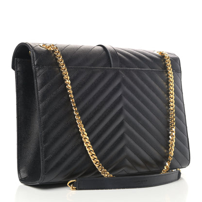 Saint Laurent Grain De Poudre Matelasse Chevron Large Monogram Satchel Black 2 of 5