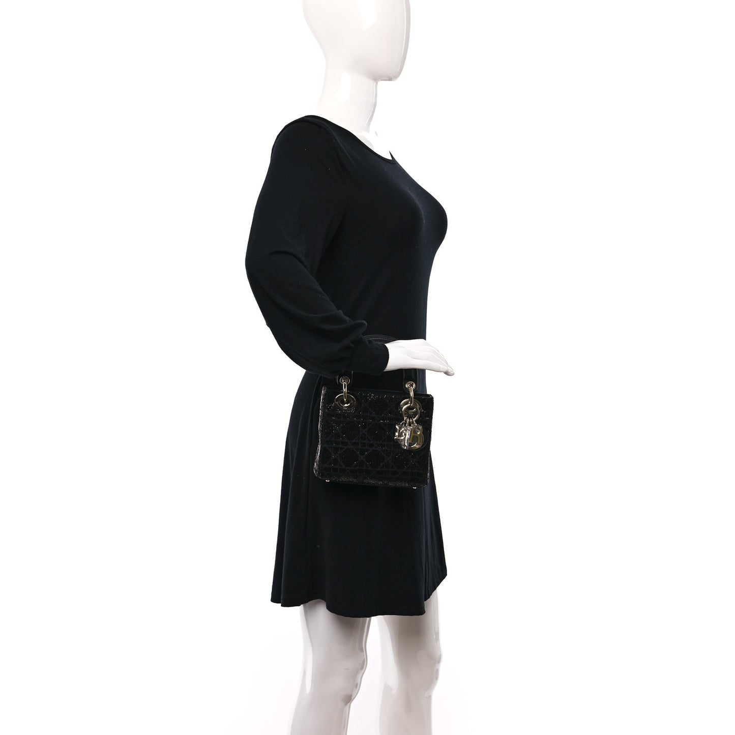 Lambskin Beaded Mini Lady Dior Black