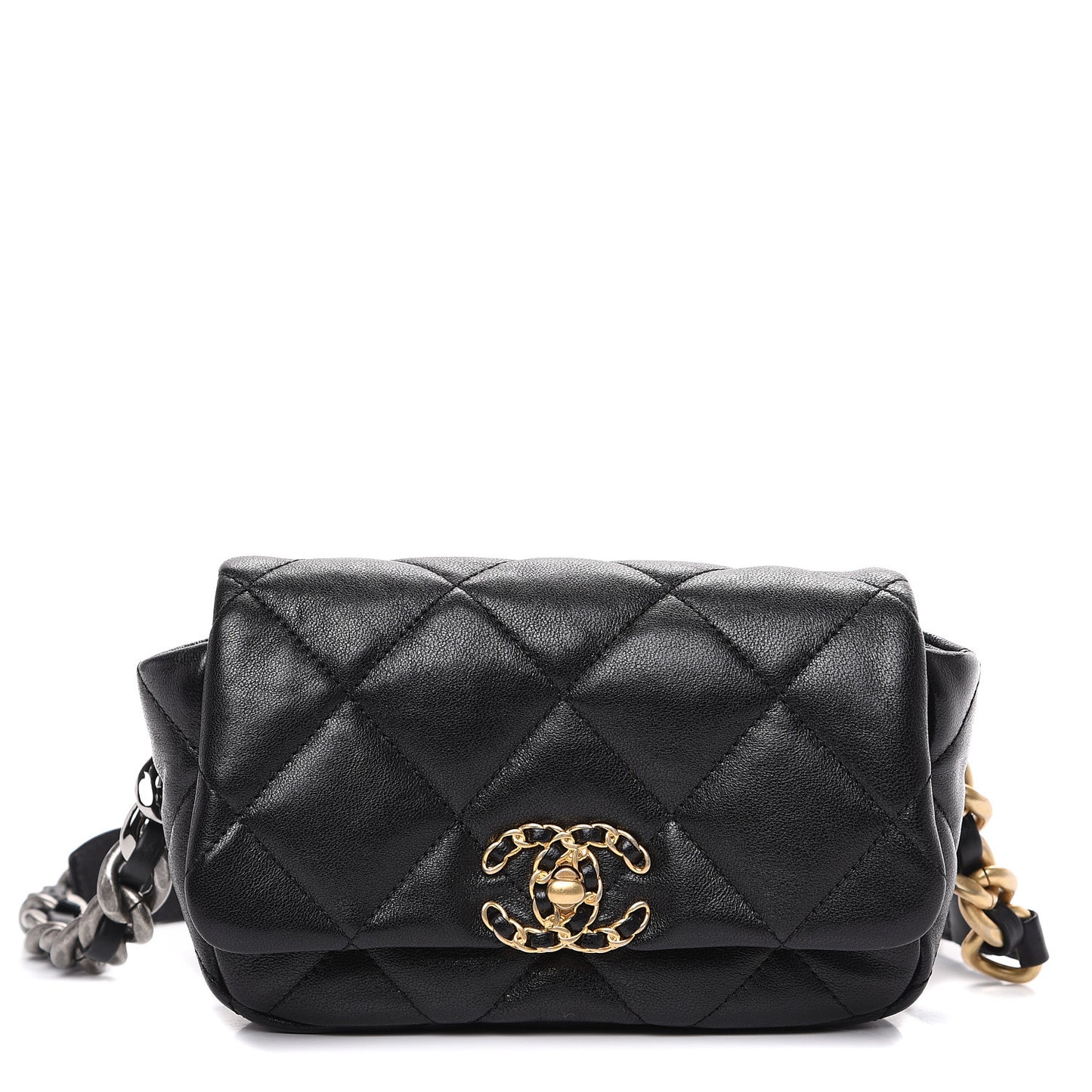Lambskin Quilted Chanel 19 Waist Bag Black