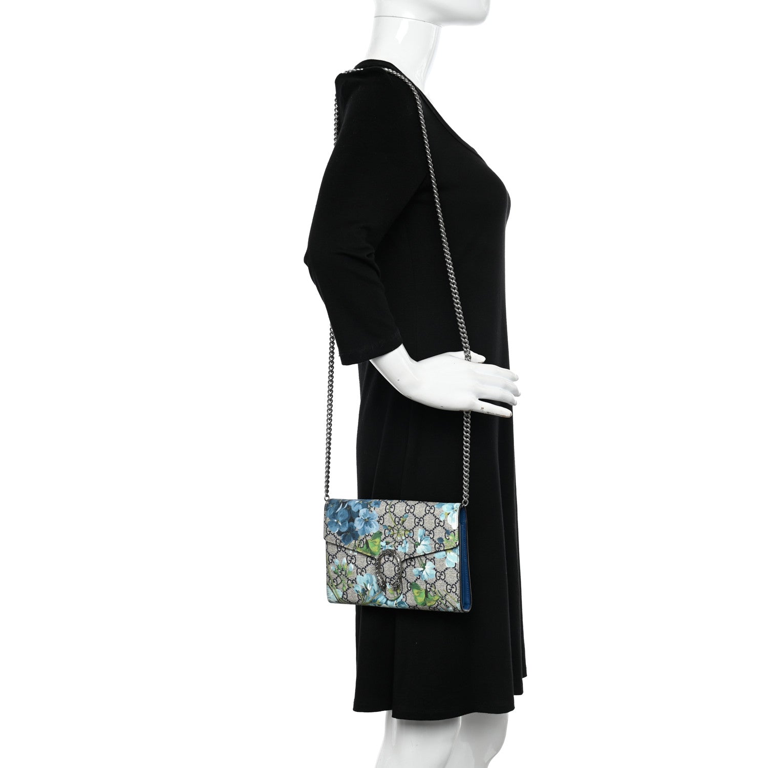 Gucci GG Supreme Monogram Blooms Mini Dionysus Chain Wallet Beige Blue Navy Vintage Blue 2 of 10