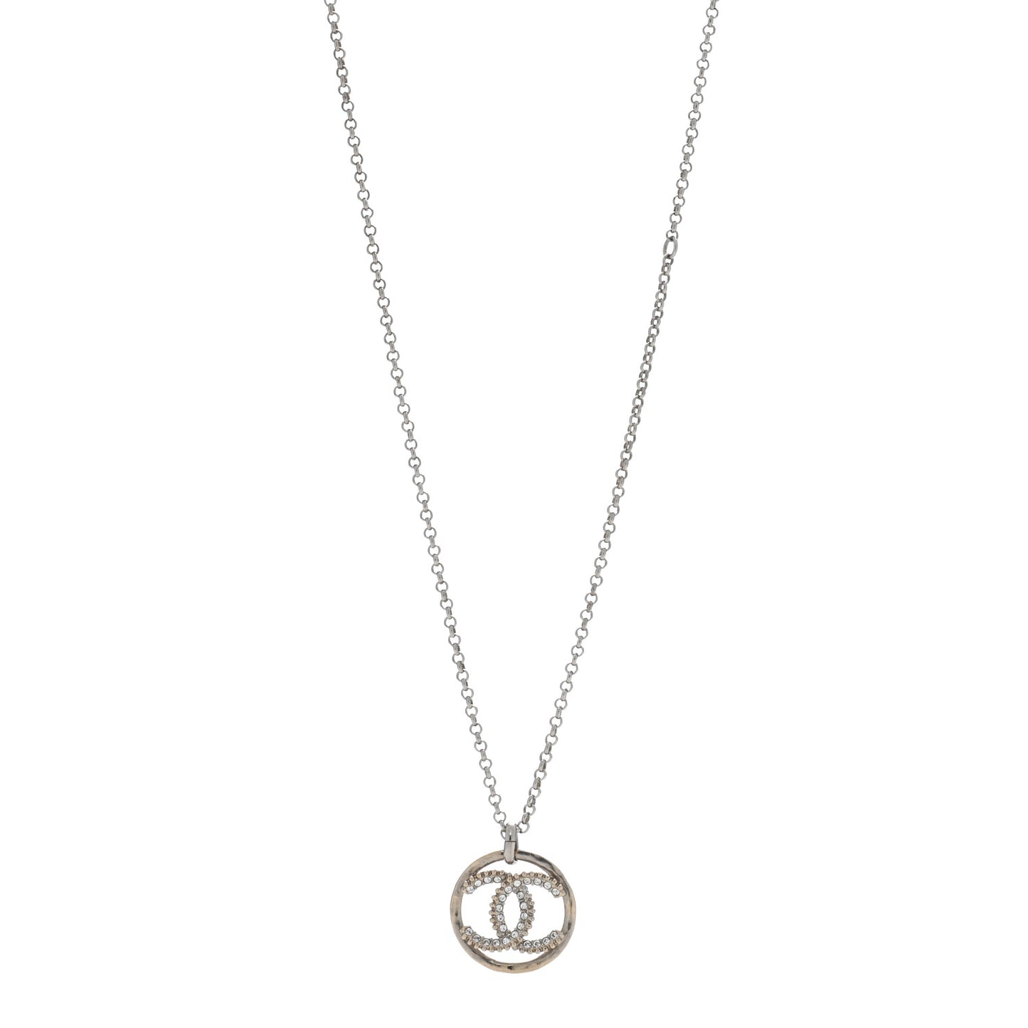 Crystal CC Medallion Pendant Necklace Silver