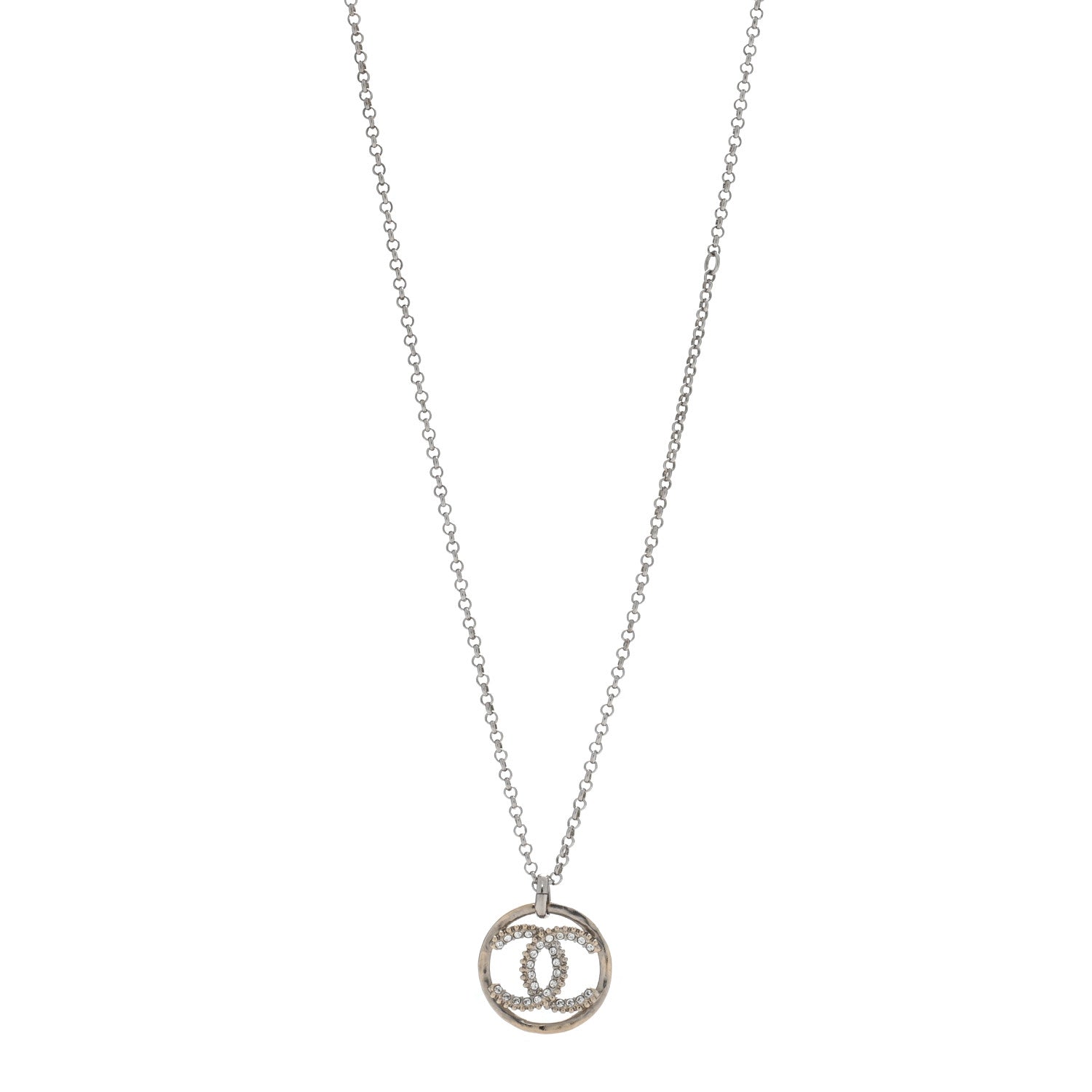 Chanel Crystal CC Medallion Pendant Necklace Silver 1 of 4