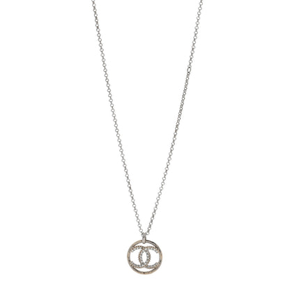 Chanel Crystal CC Medallion Pendant Necklace Silver 1 of 4
