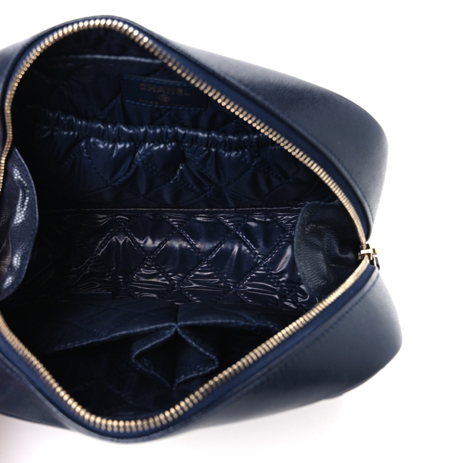 Chanel Caviar Quilted Medium Curvy Pouch Cosmetic Case Navy 5 of 8
