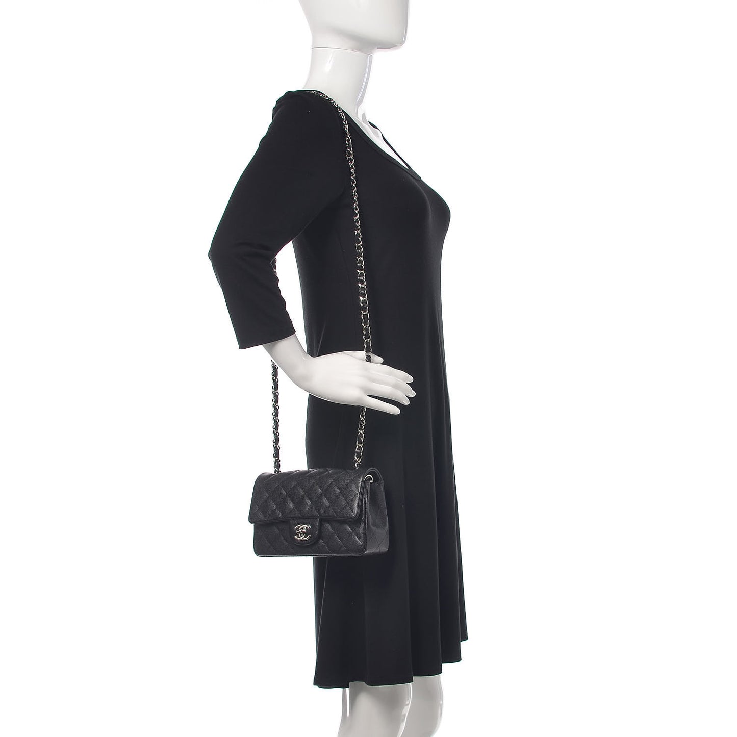 Iridescent Caviar Quilted Mini Rectangular Flap Black