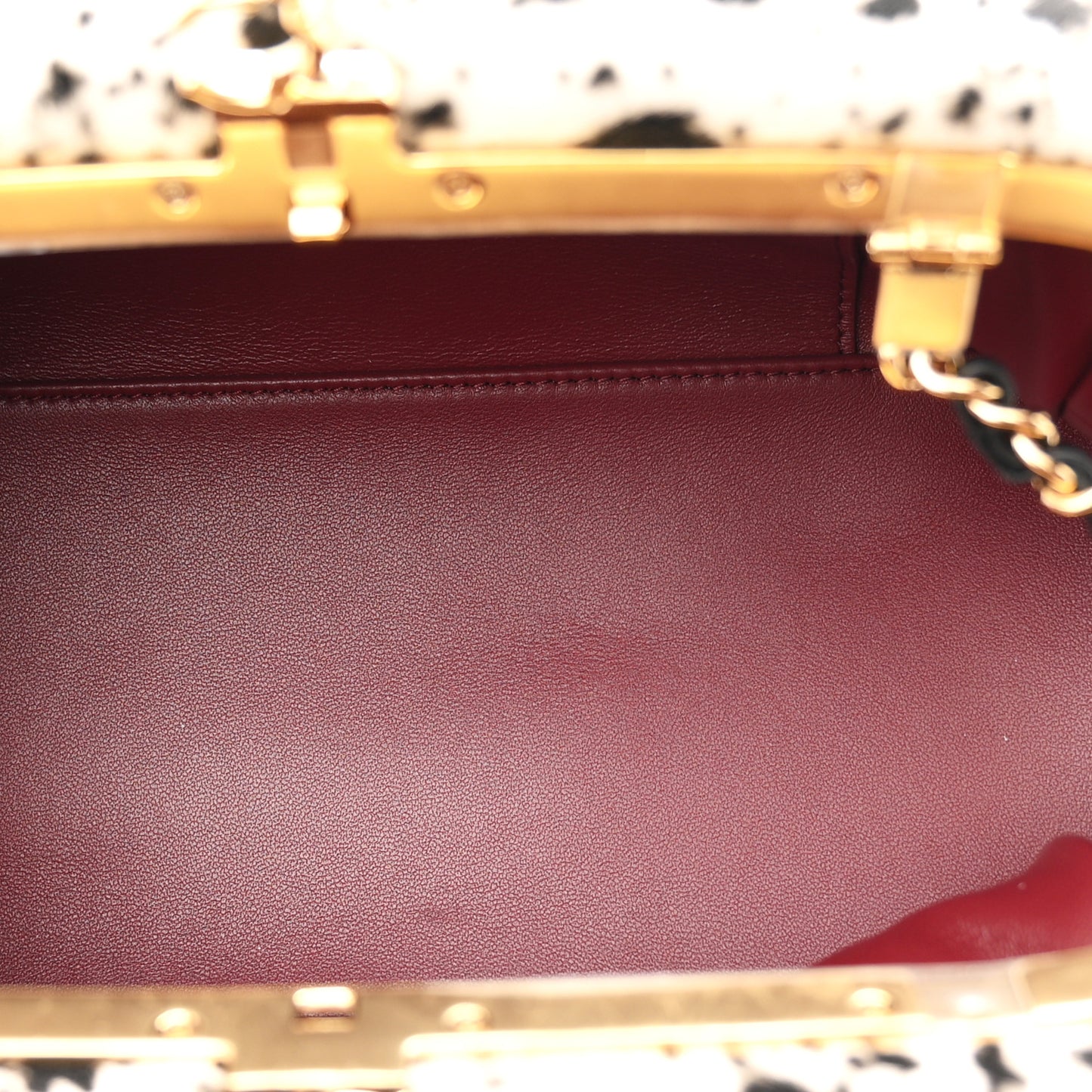 Lambskin Pony Hair Printed Clutch With Chain Black White