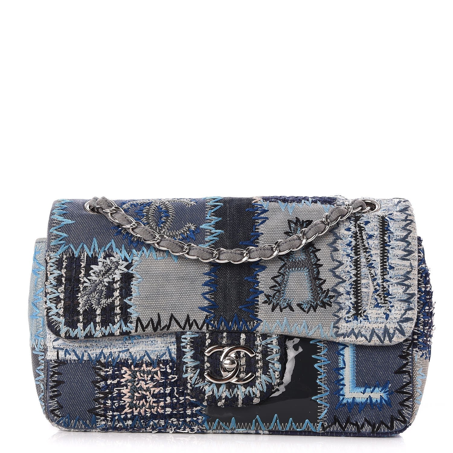 Chanel Denim Tweed Patchwork Medium Single Flap Blue 1 of 8