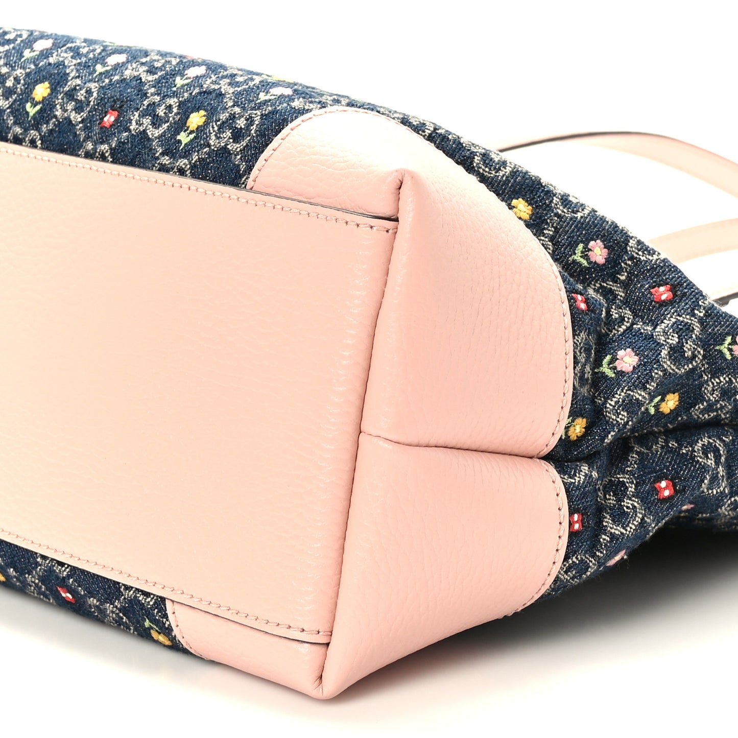 New Denim Dollar Calfskin Floral GG Monogram Medium Ophidia Shopping Tote Blue Tea Multicolor Powder Pink