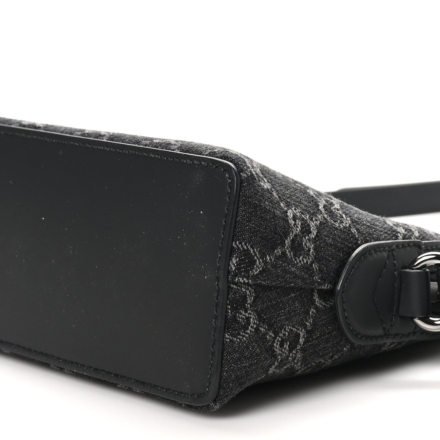 Denim Cuoio Harness GG Monogram Small Ophidia Dome Shoulder Bag Black Medium Grey