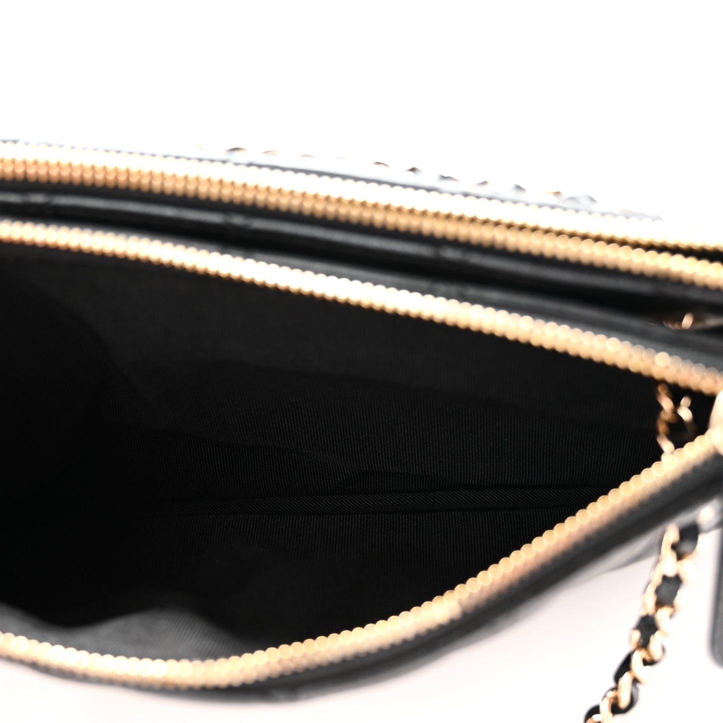 Shiny Lambskin Quilted Medium Double Case With Strap Black