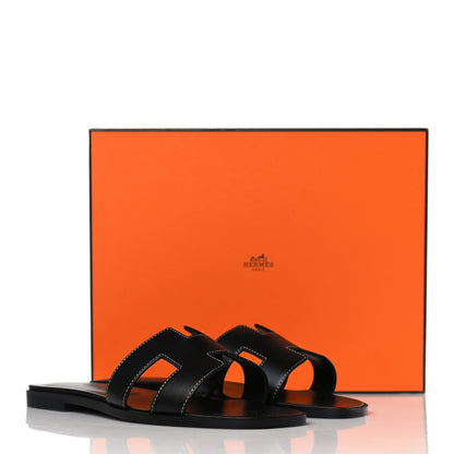 Hermes Box Calfskin Oran Sandals 38 Black 9 of 9