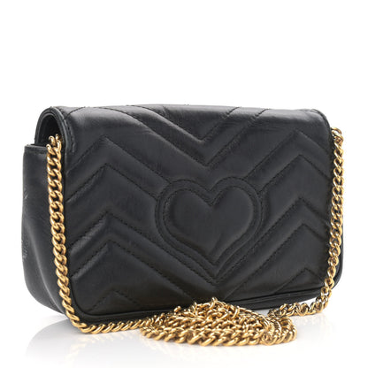 Gucci Calfskin Matelasse Super Mini GG Marmont Shoulder Bag Black 3 of 16