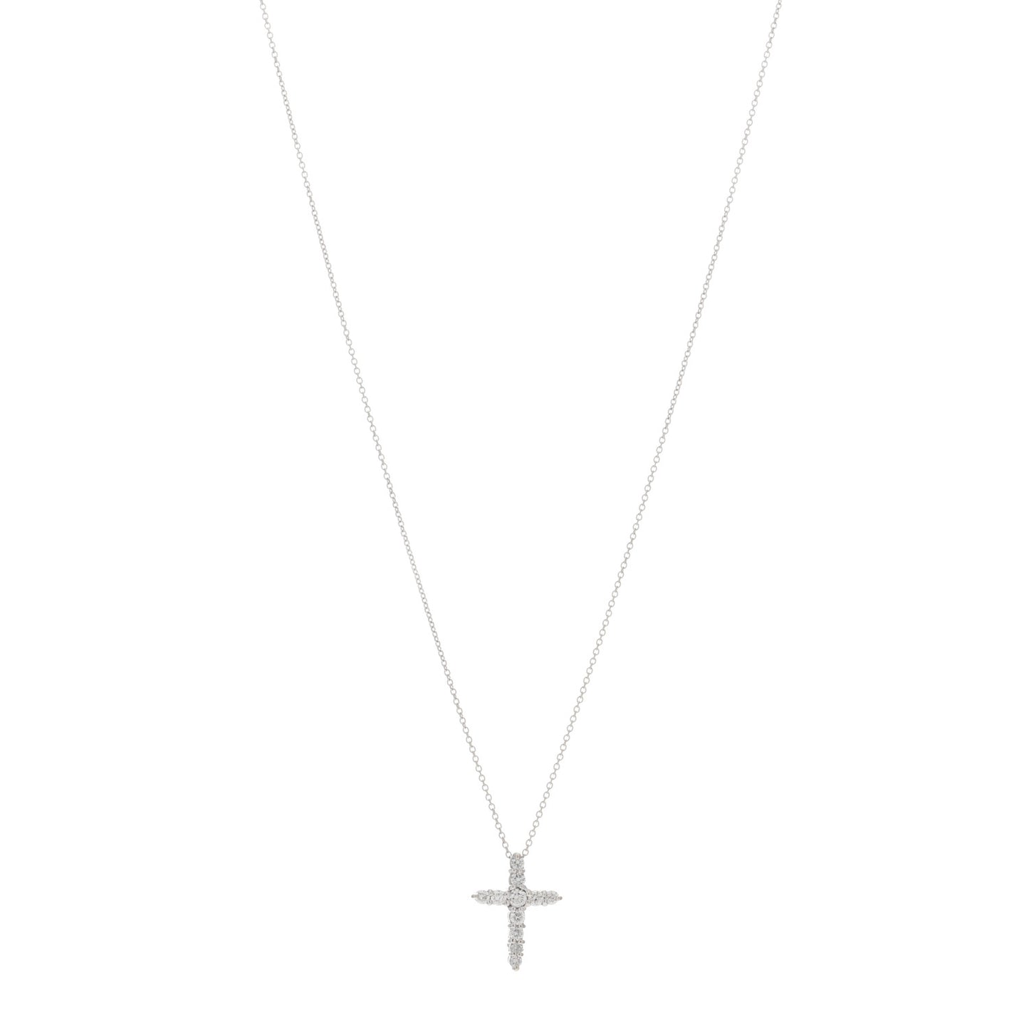 18K White Gold Diamond Tiny Treasures Tapered Cross Pendant Necklace