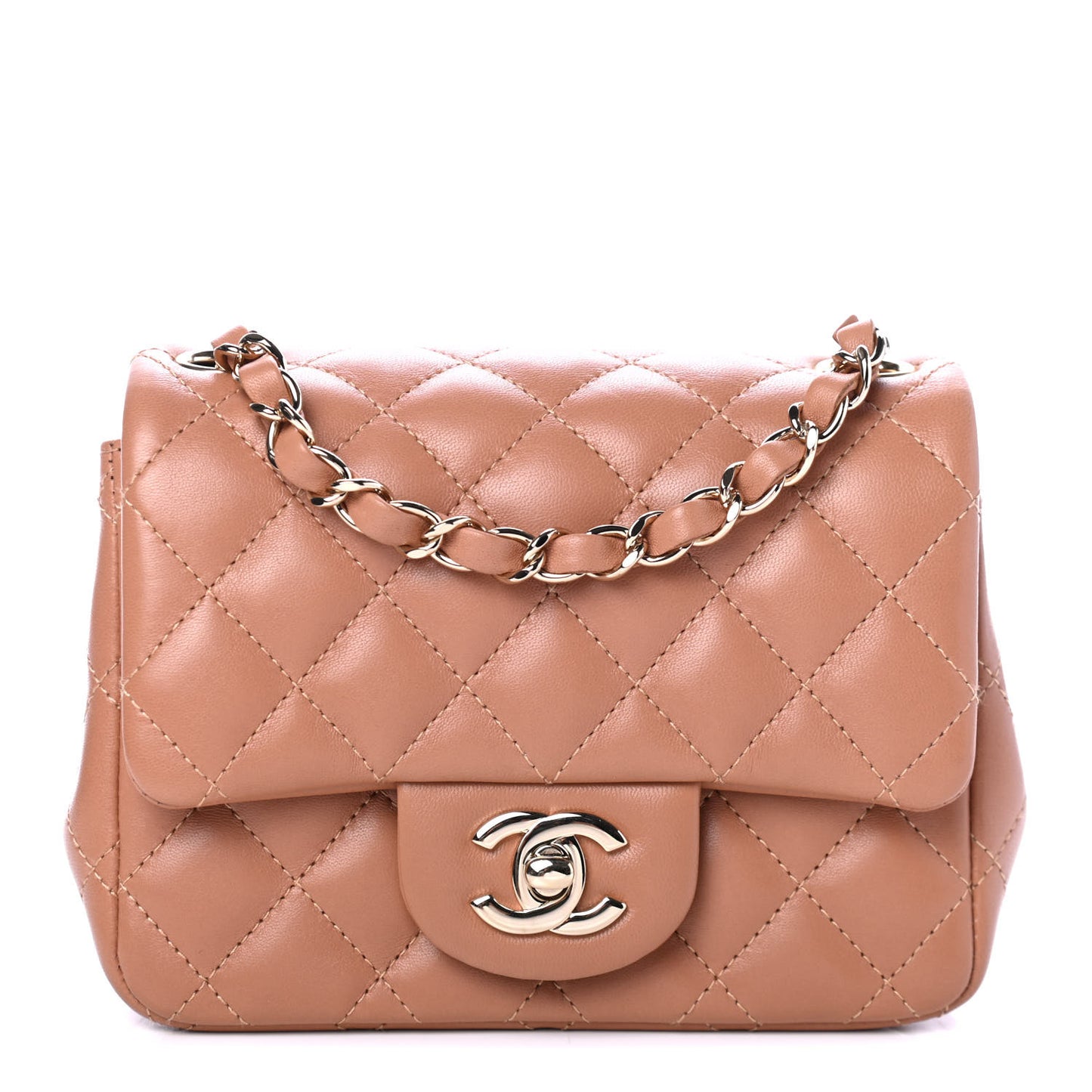 Lambskin Quilted Mini Square Flap Brown
