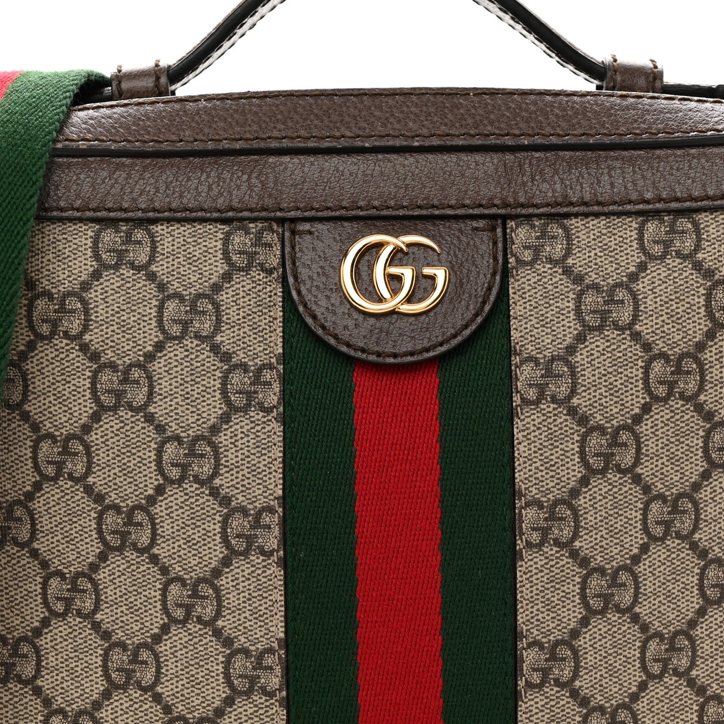 GG Supreme Monogram Web Small Ophidia Top Handle Shoulder Bag Brown