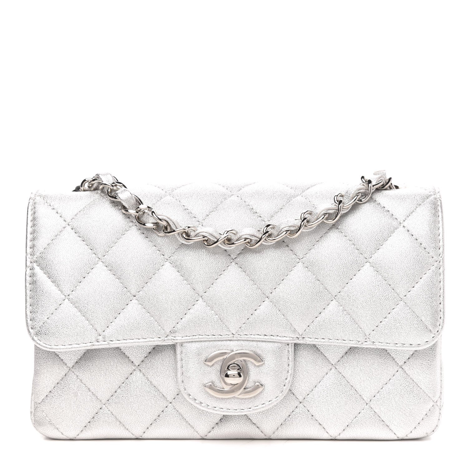 Chanel Metallic Lambskin Quilted Mini Rectangular Flap Silver 1 of 10