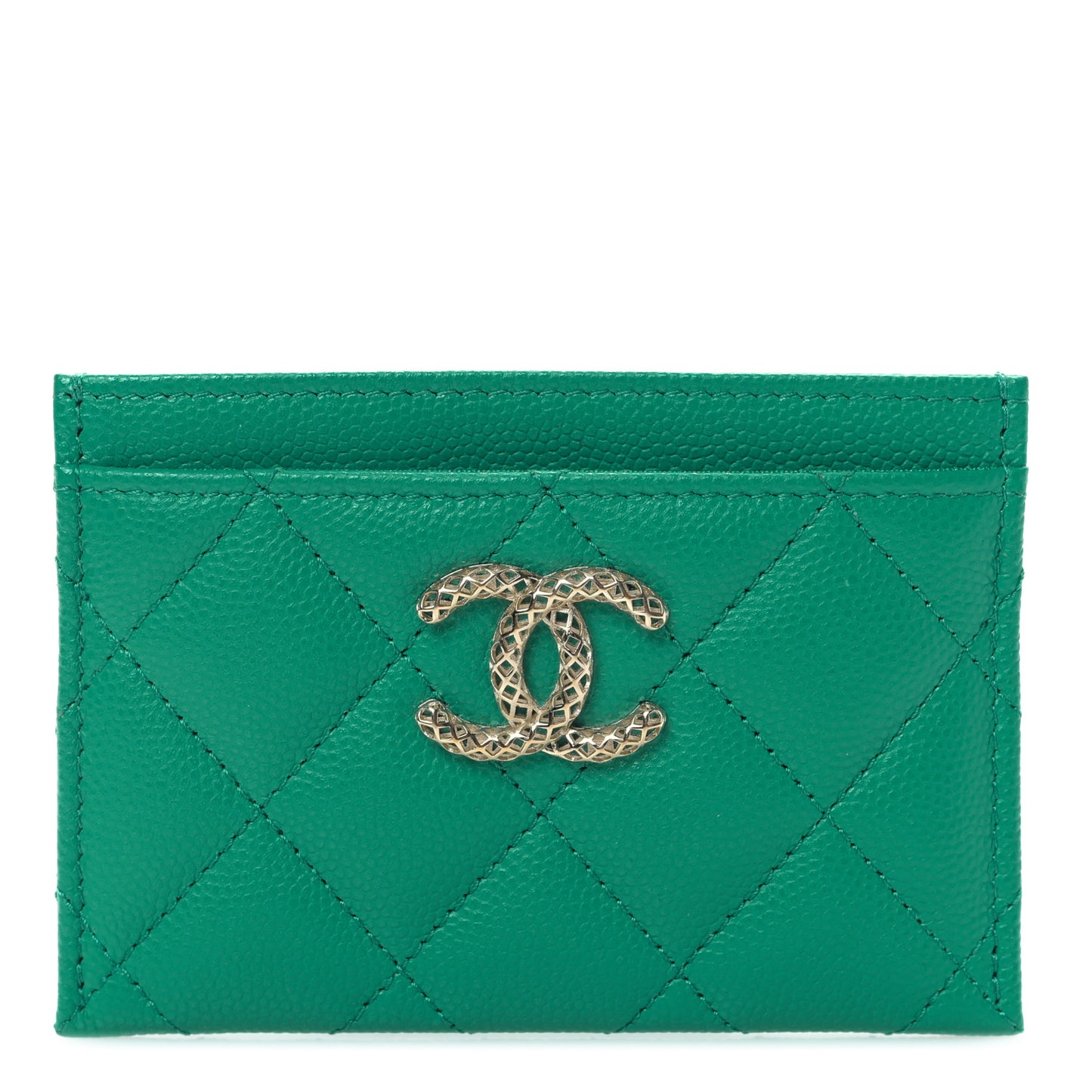 Caviar Metal Perforated Quilted CC Card Holder Green