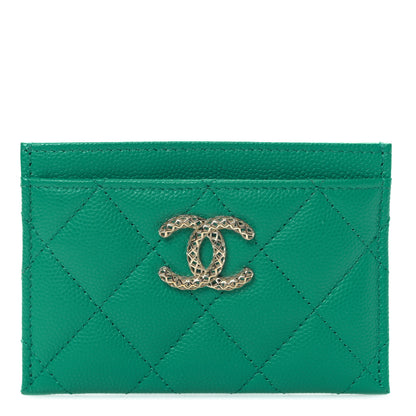 Chanel Caviar Metal Perforated Quilted CC Card Holder Green 1 of 11