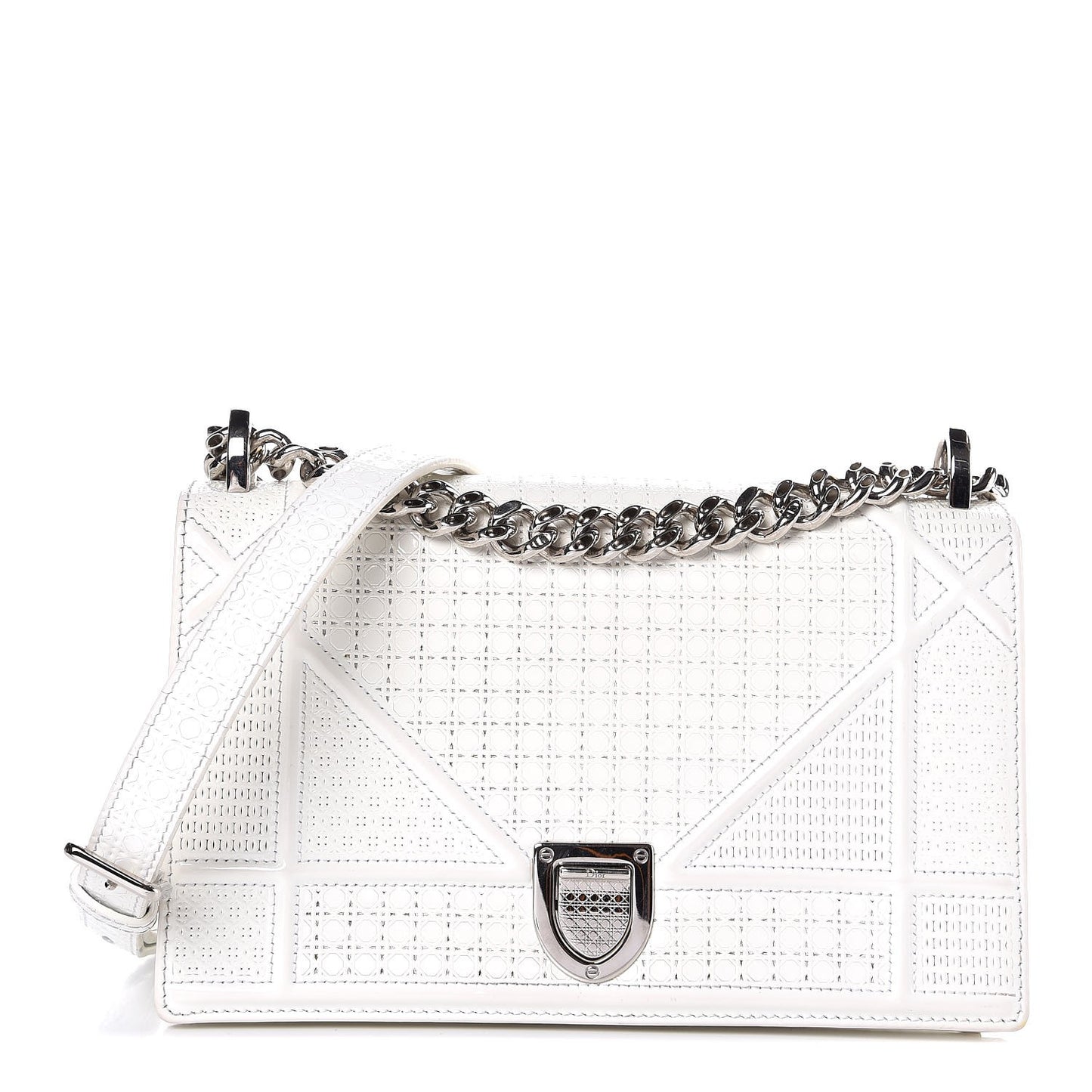Patent Micro-Cannage Small Diorama Flap Bag White