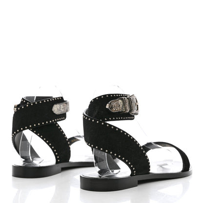 Saint Laurent Suede Lizard Flat Sandals 38.5 Black 4 of 10