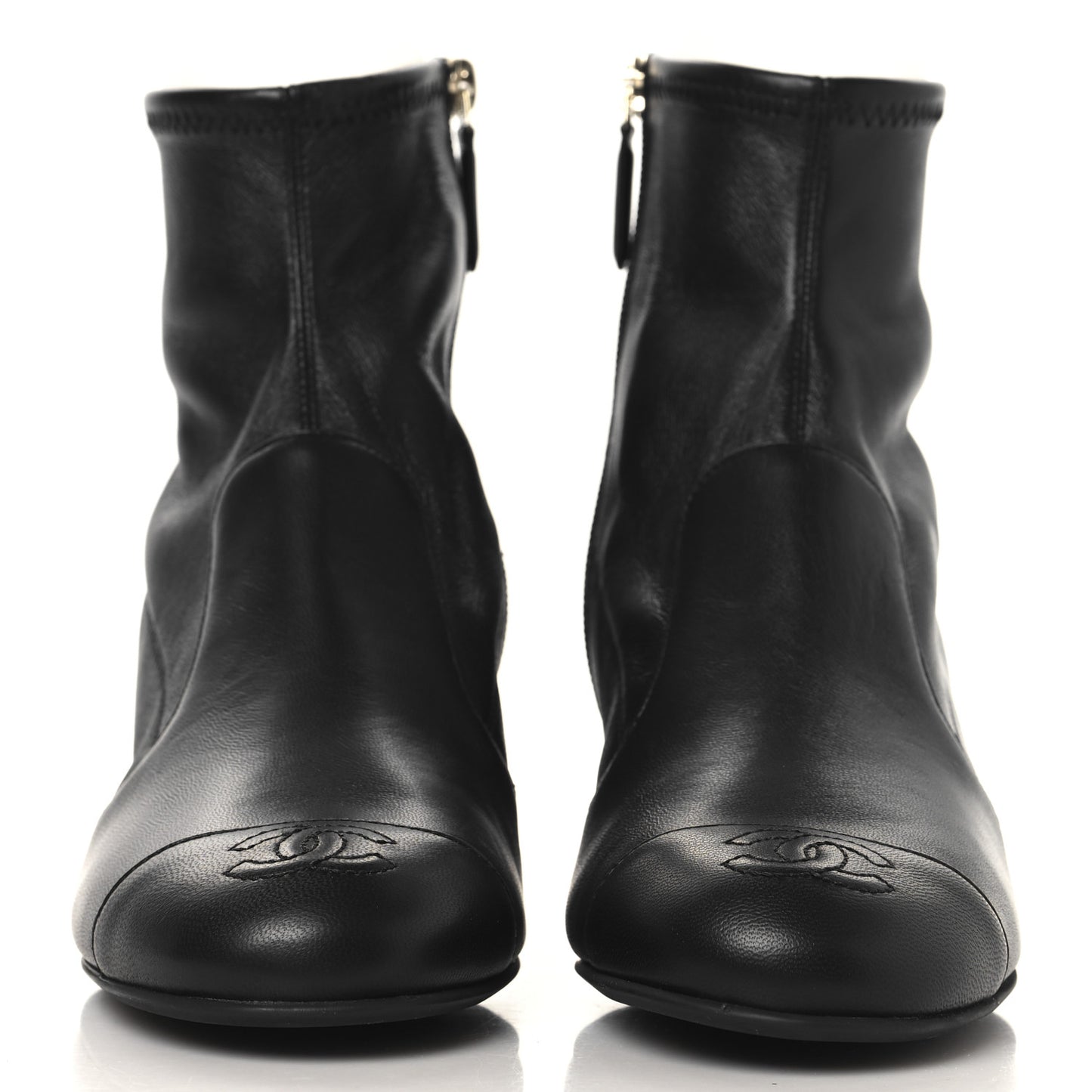 Stretch Lambskin Cap Toe CC Uniform Short Boots 38 Black