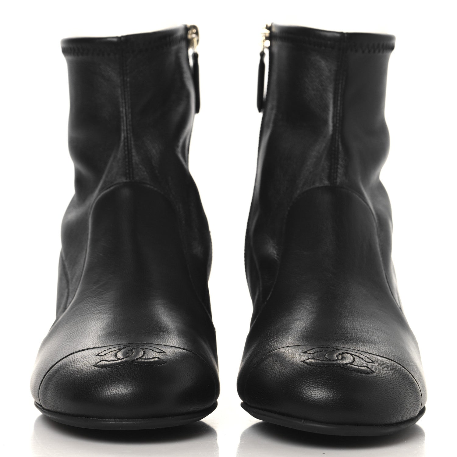 Chanel Stretch Lambskin Cap Toe CC Uniform Short Boots 38 Black 3 of 9