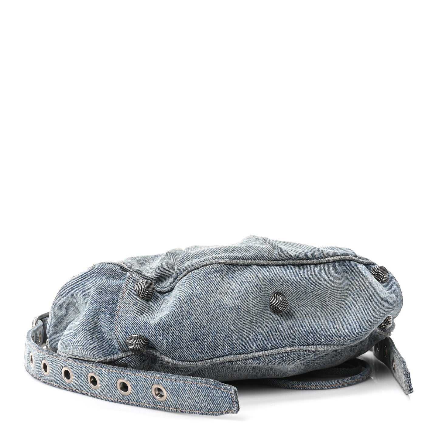 Washed Frayed Denim Crystal Small Le Cagole Shoulder Bag Blue