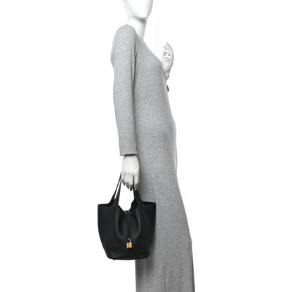 Hermes Taurillon Clemence Picotin Lock 22 MM Black 2 of 12