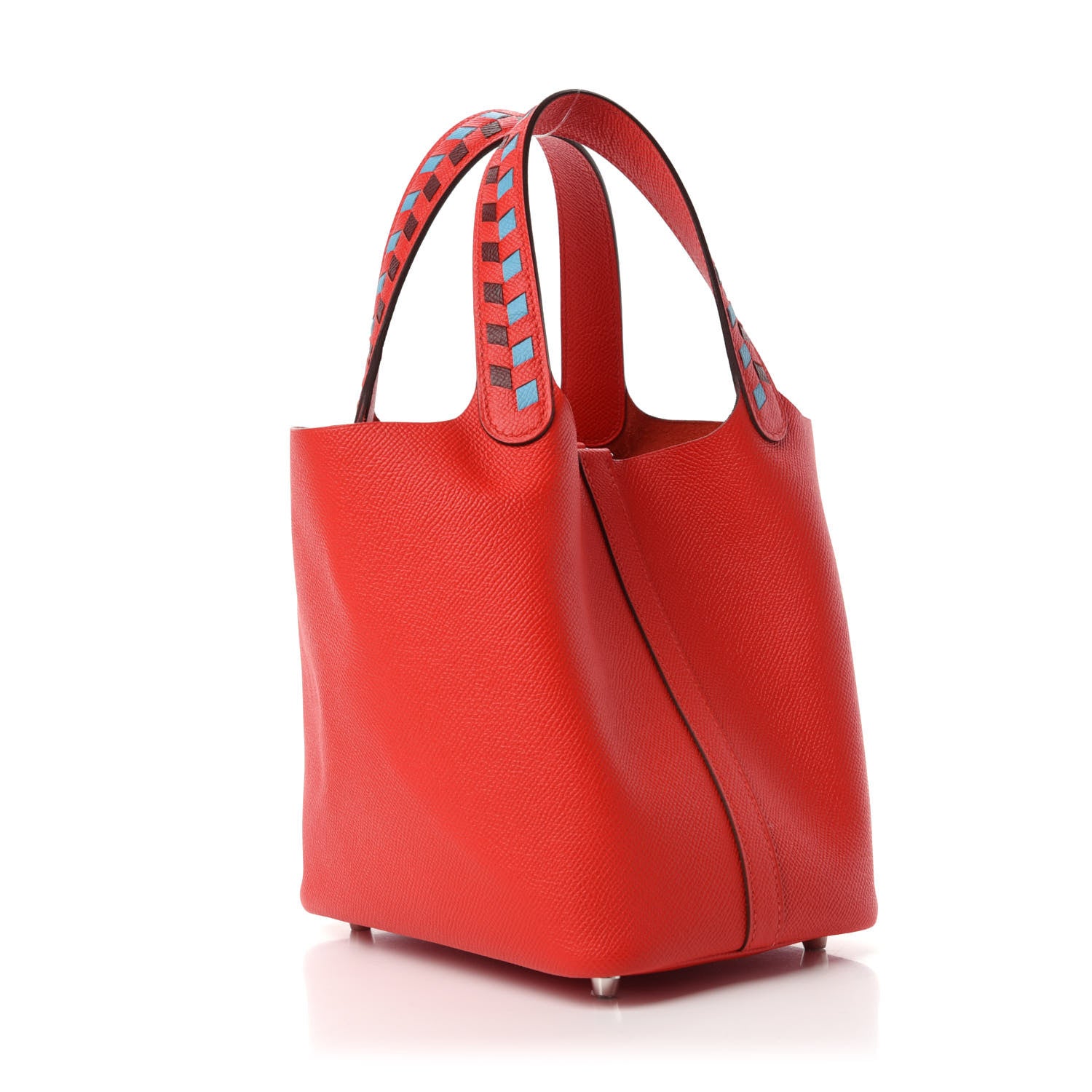 Hermes Epsom Tressage De Cuir Picotin Lock 18 PM Rouge Coeur Bleu du Nord Rouge H 3 of 11