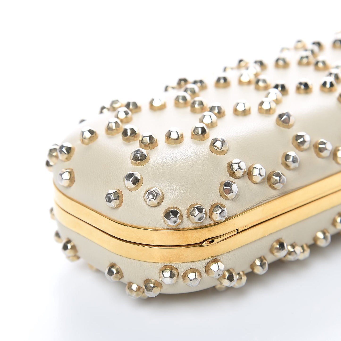 Nappa Studded Twin Skull Box Clutch Ivory