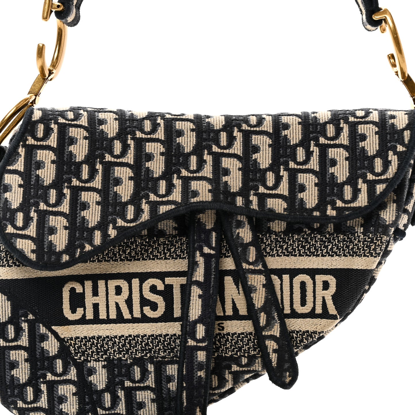 Oblique Embroidered Saddle Bag Blue