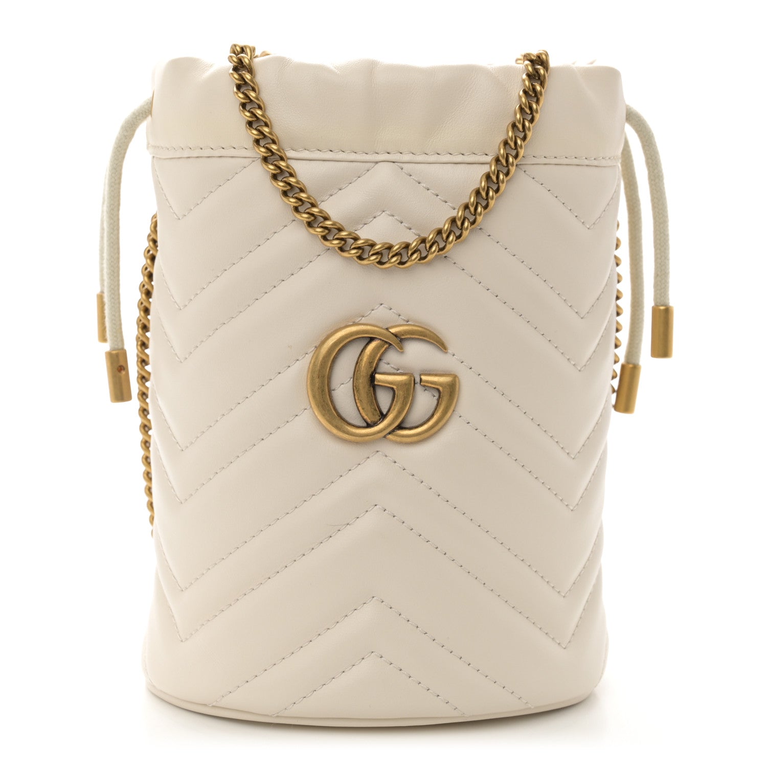 Gucci Calfskin Matelasse Mini GG Marmont 2.0 Bucket Bag White 1 of 10