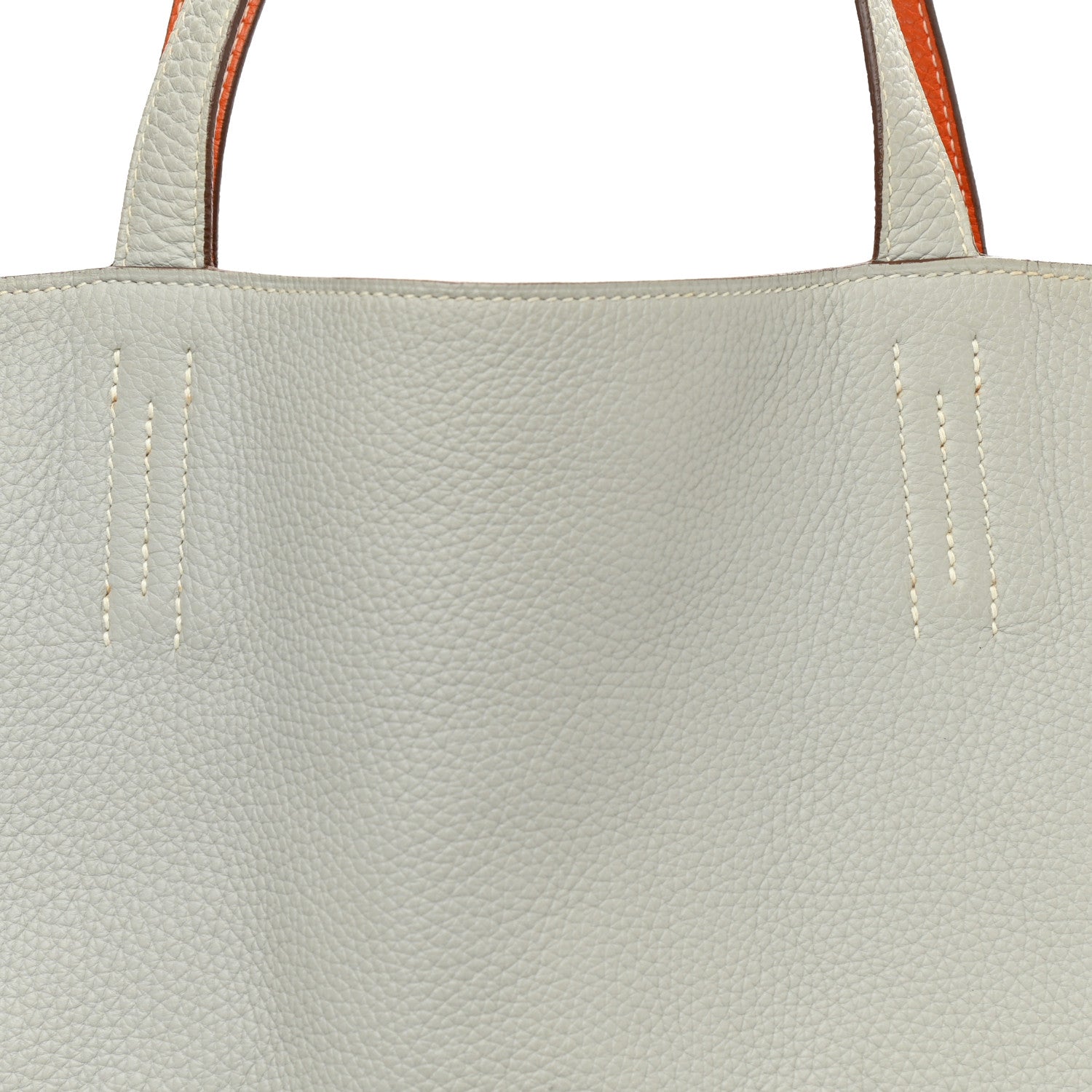 Hermes Taurillon Clemence Double Sens 36 Reversible Tote Gris Perle Orange 10 of 15