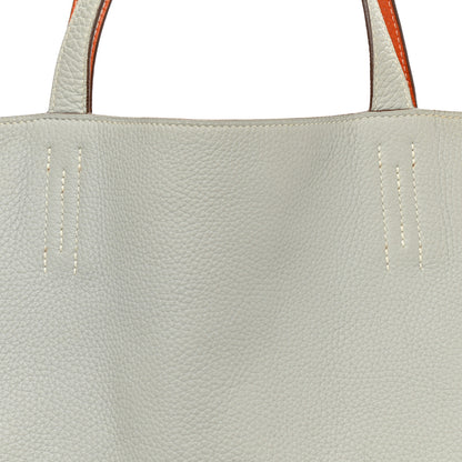 Hermes Taurillon Clemence Double Sens 36 Reversible Tote Gris Perle Orange 10 of 15