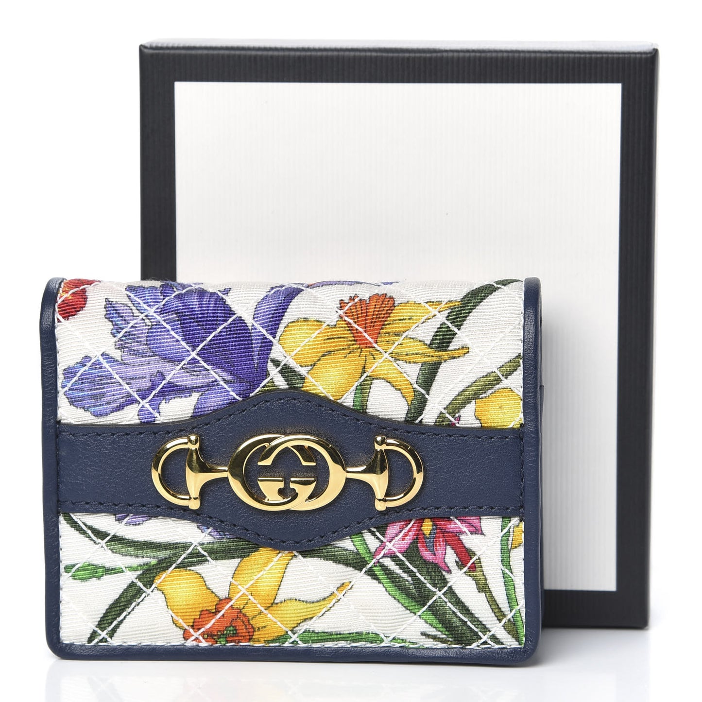 Canvas Flora Floral Trapuntata Zumi Card Case Wallet Great White Multicolor Blue Agata