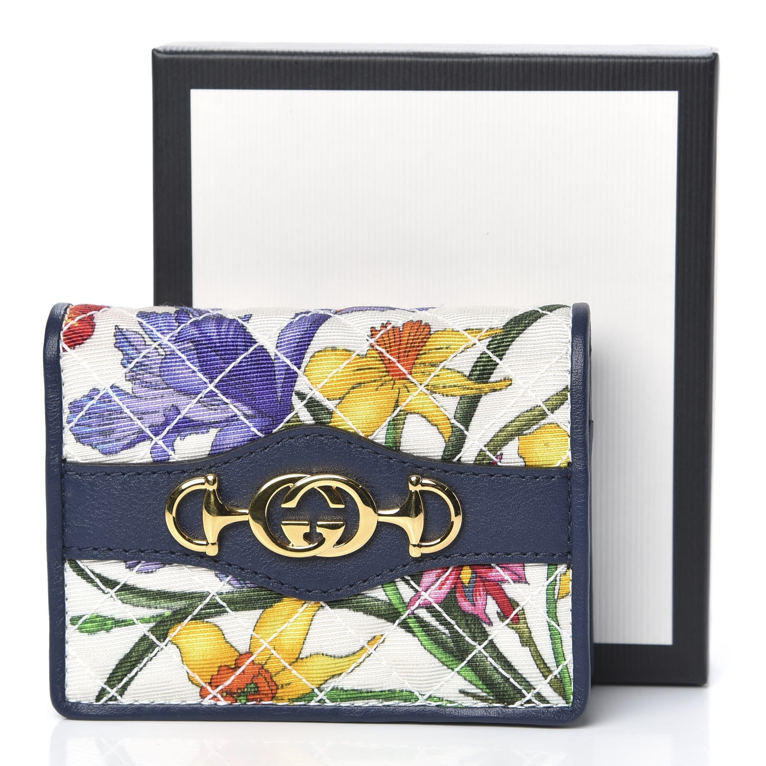Gucci Canvas Flora Floral Trapuntata Zumi Card Case Wallet Great White Multicolor Blue Agata 8 of 8